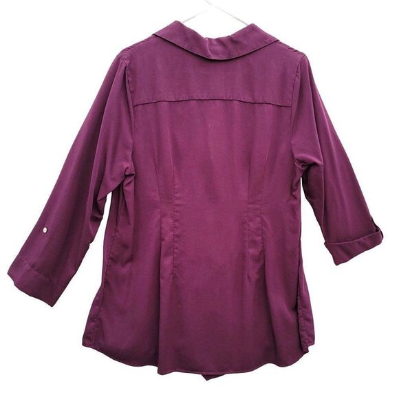 Soft Surroundings Size PM Tunic Top Washed Tencel Purple Wrap Front Asymmetric - Picture 3 of 13